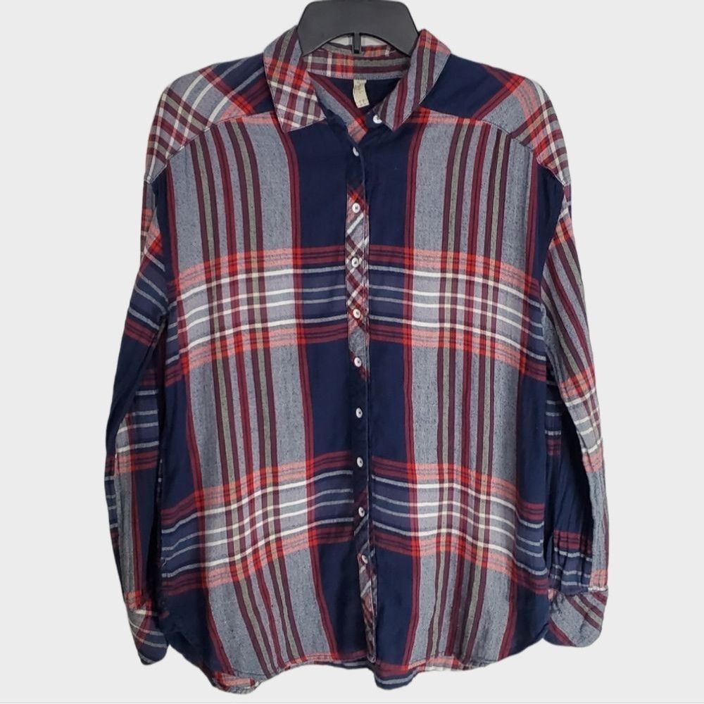 Free People Plaid 100% Cotton Flannel Shacket Button Up Size Small